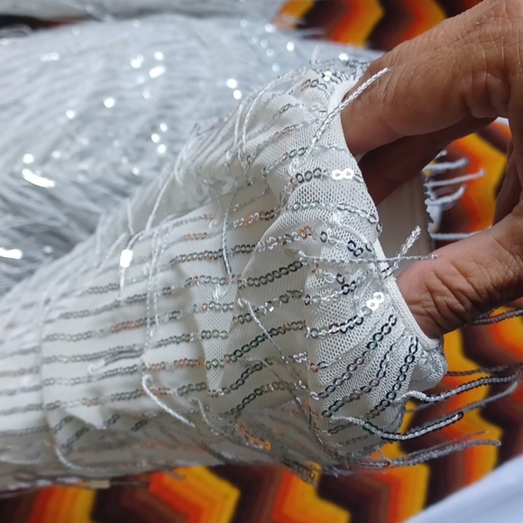 Celebrity Fashion by Hera Collection Dress Sz M Sparkling Silver Sequins, Deep V - Picture 4 of 10